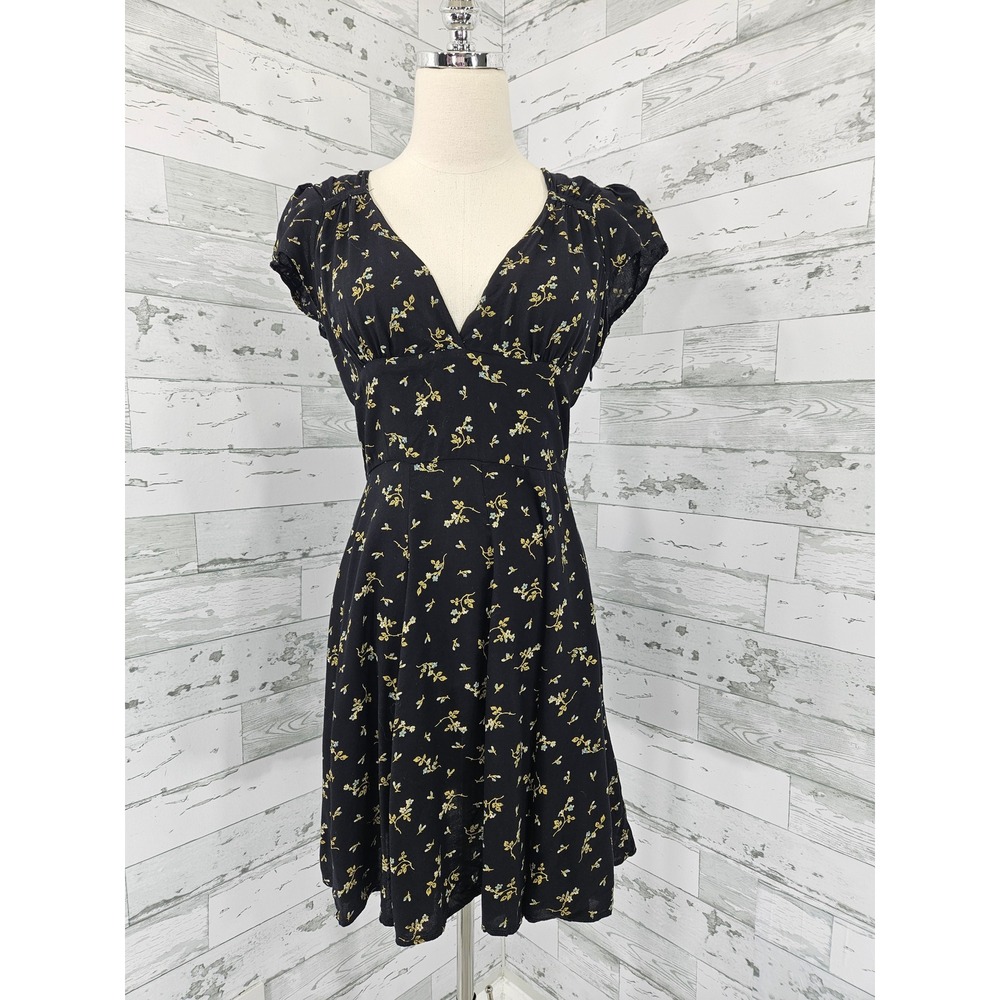 Denim & Supply Ralph Lauren Floral Cutout Back Mini Dress Black Yellow Size 6